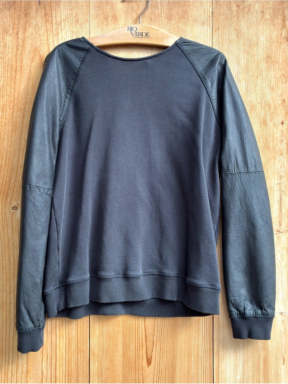 Rag & Bone Faux Leather Sleeved Black Sweatshirt Sz Large
